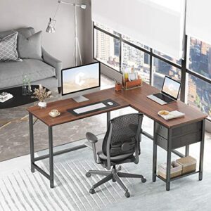 Cubiker L-Shaped Computer Desk 60" with 2 Drawers and Shelves for Storage, Larger Gaming Corner Desk Workstation, Home Office Sturdy Writing Table, Space-Saving, Easy to Assemble, Walnut