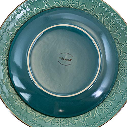 Elama Round Stoneware Embossed Dinnerware Dish Set, 16 Piece, Ocean Teal and Green