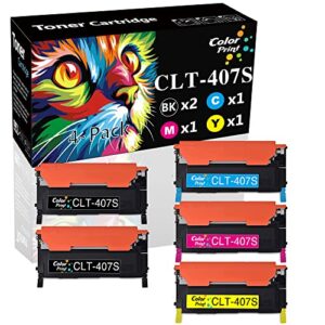 5-pack colorprint compatible clp325 toner cartridge 407s replacement for samsung clt407s clt-407s clp-325 fit for clp-320 clp-320n clp-321n clp-325w clx 3180 clx-3185n 3185fw printer (2bk, 1c, 1m, 1y)