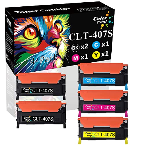 5-Pack ColorPrint Compatible CLP325 Toner Cartridge 407S Replacement for Samsung CLT407S CLT-407S CLP-325 fit for CLP-320 CLP-320N CLP-321N CLP-325W CLX 3180 CLX-3185N 3185FW Printer (2BK, 1C, 1M, 1Y)