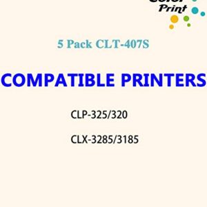 5-Pack ColorPrint Compatible CLP325 Toner Cartridge 407S Replacement for Samsung CLT407S CLT-407S CLP-325 fit for CLP-320 CLP-320N CLP-321N CLP-325W CLX 3180 CLX-3185N 3185FW Printer (2BK, 1C, 1M, 1Y)