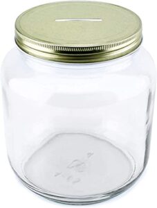 cornucopia large coin bank jar; half gallon clear glass piggy bank with gold slotted lid