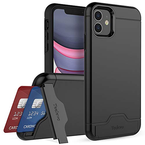 Teelevo Wallet Case for Apple iPhone 11, Dual Layer Case with Card Slot Holder and Kickstand for Apple iPhone 11 - Black