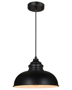 karmiqi 12 inch pendant lights black pendant light fixtures industrial vintage hanging lamp, adjustable barn pendant lights kitchen island stair hallway dining room