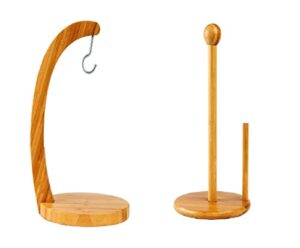 bamboo land- bamboo banana holder stand and bamboo paper towel holder stand, banana hanger, countertop paper towel holder for bathroom, banana tree, banana hook stand, paper towel stand, banana stand