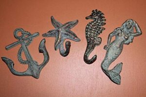 bronze look cast iron nautical towel hooks, starfish mermaid seahorse anchor designs