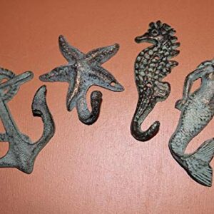 Bronze Look Cast Iron Nautical Towel Hooks, Starfish Mermaid Seahorse Anchor Designs