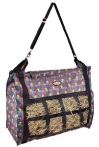 showman unicorn printed nylon slow feed hay tote