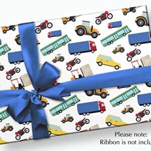 Transportation Party Gift Wrapping Paper - Folded Flat 30 x 20 Inch - 3 Sheets