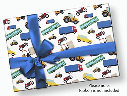 Transportation Party Gift Wrapping Paper - Folded Flat 30 x 20 Inch - 3 Sheets