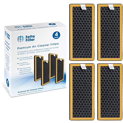 Fette Filter - Air Purifier Activated Carbon Filter Compatible with HoMedics TotalClean PetPlus. Compare to Part # AT-PET01, AT-PET02, AT-PETODR. Pack of 4