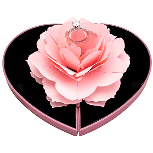 wonuu Engagement Ring Box,Ring Rose Box Surprise Jewelry Storage Holder for Woman as Proposal Engagement Wedding Ring Jewelry Gift Case in Valentine's Day ect. (Heart Shaped-Pink)