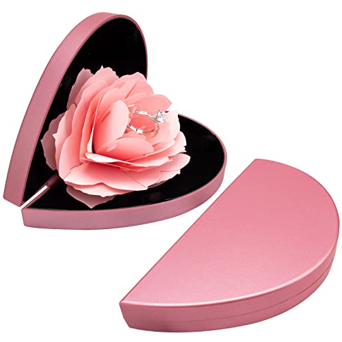 wonuu Engagement Ring Box,Ring Rose Box Surprise Jewelry Storage Holder for Woman as Proposal Engagement Wedding Ring Jewelry Gift Case in Valentine's Day ect. (Heart Shaped-Pink)