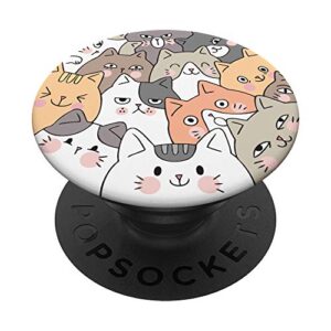 cat lover kitten face cute kawaii doodle phone stand popsockets swappable popgrip