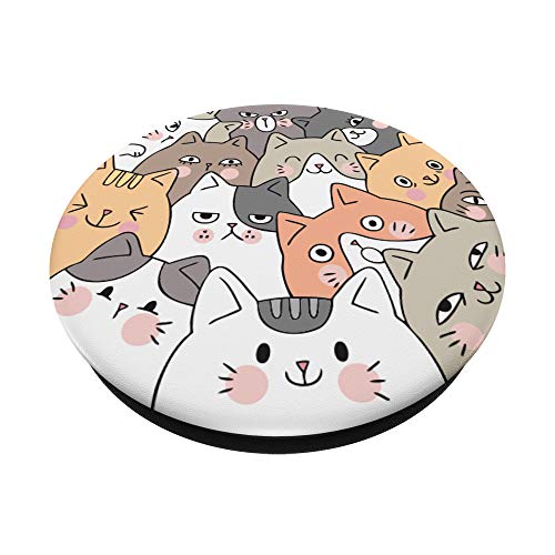 Cat Lover Kitten Face Cute Kawaii Doodle Phone Stand PopSockets Swappable PopGrip