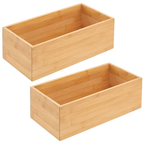 mDesign Bamboo Wood Organizer Storage Bin Box for Kitchen, Pantry, and Drawer Organization; Holder for Snacks, Juice Boxes, Utensils, Tea, Coffee - Echo Collection - 2 Pack - Natural