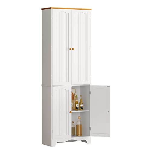 Function Home 72" Kitchen Pantry Cabinet, Freestanding Storage Cabinet, Tall Food Pantry with Doors and Adjustable Shelves, Utility Floor Cabinet for Kitchen Dining Living Room Bathroom, White