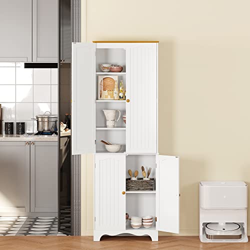 Function Home 72" Kitchen Pantry Cabinet, Freestanding Storage Cabinet, Tall Food Pantry with Doors and Adjustable Shelves, Utility Floor Cabinet for Kitchen Dining Living Room Bathroom, White
