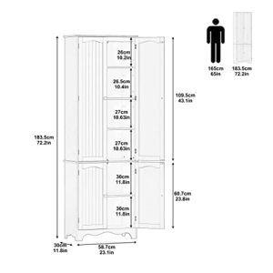 Function Home 72" Kitchen Pantry Cabinet, Freestanding Storage Cabinet, Tall Food Pantry with Doors and Adjustable Shelves, Utility Floor Cabinet for Kitchen Dining Living Room Bathroom, White