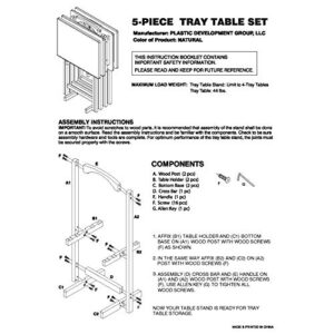 Plastic Development Group Heavy Duty Versatile Compact Folding Portable Table 5 Piece Wood Television TV Tray Set, Natural