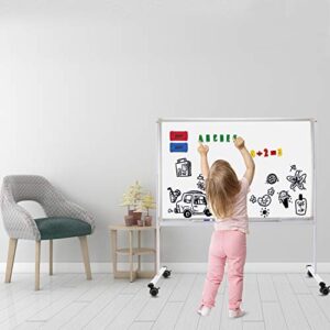 Mobile Whiteboard 36"x24" Magnetic Dry Erase Board with Stand - Adjustable Height Double Side Rolling White Boards on Wheels for Home, Office & School