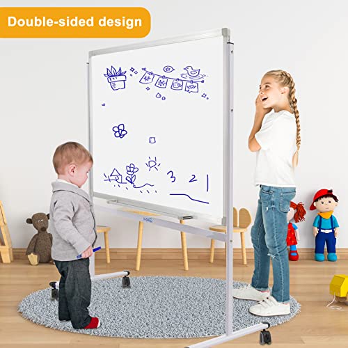 Mobile Whiteboard 36"x24" Magnetic Dry Erase Board with Stand - Adjustable Height Double Side Rolling White Boards on Wheels for Home, Office & School