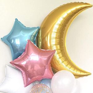 Wcaro Twinkle Twinkle Little Star Gender Reveal Party Decorations 36Inch Gold Moon Foil Balloons 18Inch Pink and Blue Star Foil Balloons for Boy or Girl Baby Shower He or She Gender Reveal Party