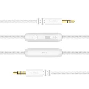 bestgot audio cable with microphone volume control aux cord 3.5mm (4.3ft / 1.3m) for ps4 controller, headphones, tablet pc, computer, laptop,car,mobile phone and more (1 pack white)