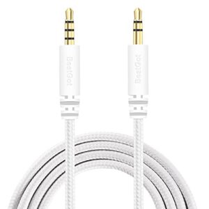 BESTGOT Audio Cable with Microphone Volume Control Aux Cord 3.5mm (4.3ft / 1.3m) for PS4 Controller, Headphones, Tablet PC, Computer, Laptop,Car,Mobile Phone and More (1 Pack White)