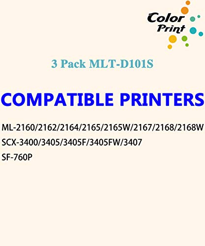 3-Pack ColorPrint Compatible Toner Cartridge Replacement for Samsung MLTD101S MLT-D101S 101S Used for ML-2160 ML-2165 ML-2165W SCX 3400 3400F 3400FW SCX-3405 SCX-3405F 3405FW SF-760P Printer (Black)