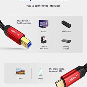 USB 3.0 Cable B Male to USB-C, JSAUX 10ft USB 3 Type B Cord Nylon Briaded Compatible with Docking Station, External Hard Drivers, Scanner and More