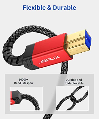 USB 3.0 Cable B Male to USB-C, JSAUX 10ft USB 3 Type B Cord Nylon Briaded Compatible with Docking Station, External Hard Drivers, Scanner and More