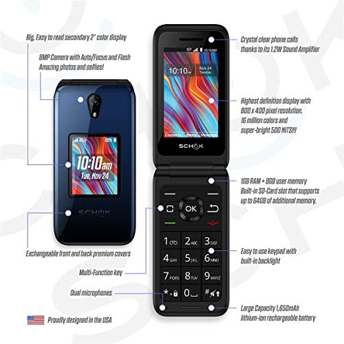 Schok Classic Flip Unlocked GSM/Verizon Phone - (Exchangeable Covers: Blue/Red)