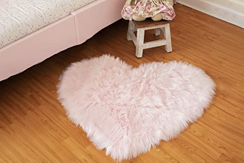 Silky Soft Faux Fur Rug, 2.5 ft. x 3 ft. Pink Heart Fluffy Rug, Sheepskin Area Rug, Shaggy Rug for Living Room, Bedroom, Kid's Room, or Nursery, Home Décor Accent, Machine Washable, Non-Slip Backing