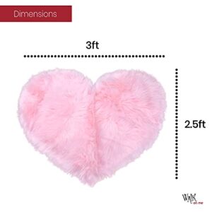 Silky Soft Faux Fur Rug, 2.5 ft. x 3 ft. Pink Heart Fluffy Rug, Sheepskin Area Rug, Shaggy Rug for Living Room, Bedroom, Kid's Room, or Nursery, Home Décor Accent, Machine Washable, Non-Slip Backing