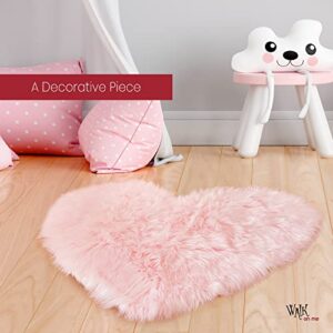 Silky Soft Faux Fur Rug, 2.5 ft. x 3 ft. Pink Heart Fluffy Rug, Sheepskin Area Rug, Shaggy Rug for Living Room, Bedroom, Kid's Room, or Nursery, Home Décor Accent, Machine Washable, Non-Slip Backing