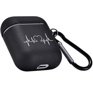 JOYLAND Black Case Cover for AirPod 1&2 w/Keychain Ring+Storage Bag, Love Heartbeat Line Case Wireless Earphone Case Smooth Anti-dust Silicone Protective Soft Skin Cute Case for AirPods 1 & 2