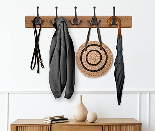 Ambipolar 5-Pack TriLeg Coat Hooks. Wall Mounted, Heavy Duty Decorative Black Wall Hooks for Mudroom, Hat Rack, Purse Hooks. Cast Iron Decorative ‎Antique Black Hooks