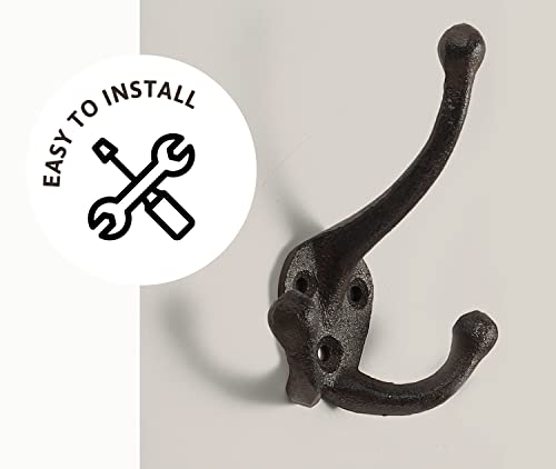 Ambipolar 5-Pack TriLeg Coat Hooks. Wall Mounted, Heavy Duty Decorative Black Wall Hooks for Mudroom, Hat Rack, Purse Hooks. Cast Iron Decorative ‎Antique Black Hooks