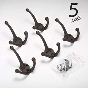 Ambipolar 5-Pack TriLeg Coat Hooks. Wall Mounted, Heavy Duty Decorative Black Wall Hooks for Mudroom, Hat Rack, Purse Hooks. Cast Iron Decorative ‎Antique Black Hooks