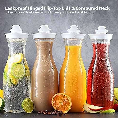 DilaBee Plastic Water Pitcher With Lid (6-Pack, 32 Oz) Round Carafe Pitchers for drinks, Milk, Smoothie, Iced Tea, Mimosa Bar Supplies - Juice Containers with Lids for Fridge - Food Grade BPA-Free