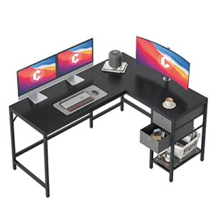 cubiker l-shaped computer desk, home office corner desk with non-woven drawer, sturdy writing table, space-saving, easy to assemble