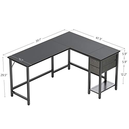 Cubiker L-Shaped Computer Desk, Home Office Corner Desk with Non-Woven Drawer, Sturdy Writing Table, Space-Saving, Easy to Assemble