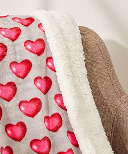 Décor&More Amor Eterno Be Mine Love Collection Valentine's Day Heart Ultra Plush Throw Blanket (50" x 60") with Sherpa Backing - Red Hearts