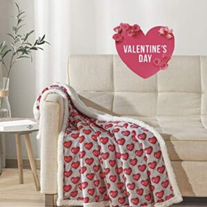 Décor&More Amor Eterno Be Mine Love Collection Valentine's Day Heart Ultra Plush Throw Blanket (50" x 60") with Sherpa Backing - Red Hearts