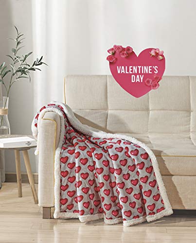 Décor&More Amor Eterno Be Mine Love Collection Valentine's Day Heart Ultra Plush Throw Blanket (50" x 60") with Sherpa Backing - Red Hearts