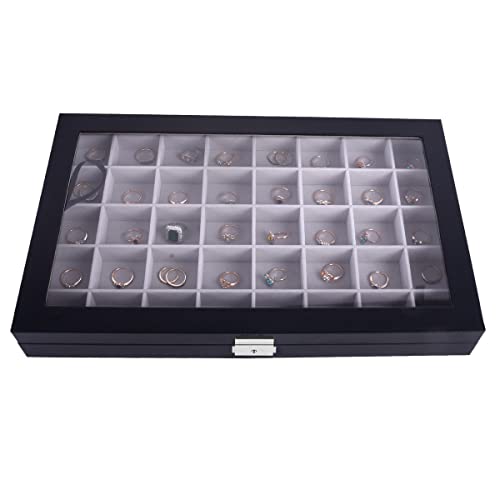 AUTOARK Leather 40 Compartments Jewelry Box Showcase Display Organizer,Large Glass Top,Black,AJ-140