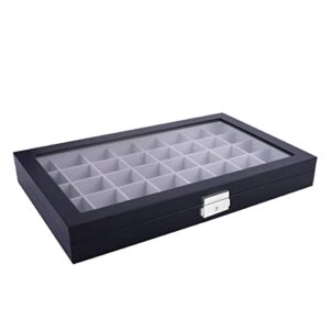 AUTOARK Leather 40 Compartments Jewelry Box Showcase Display Organizer,Large Glass Top,Black,AJ-140