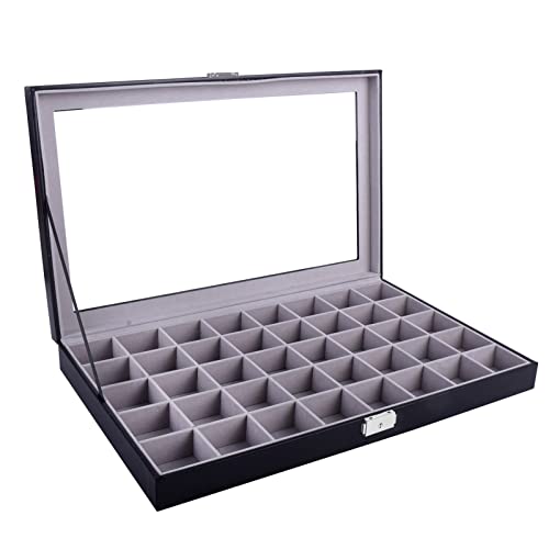 AUTOARK Leather 40 Compartments Jewelry Box Showcase Display Organizer,Large Glass Top,Black,AJ-140