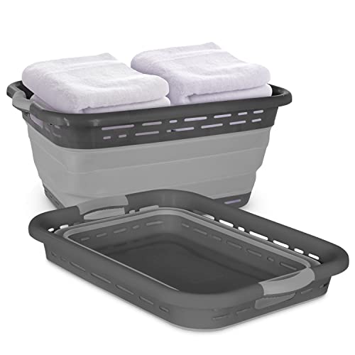 BLACK+DECKER 1 Large 25" Slim Collapsible Laundry Basket - Portable & Space-Saving Basket with Dual Comfort Grip Handles - Ideal for Laundry, Towels, Blankets & More in Small Spaces & Travel, Black